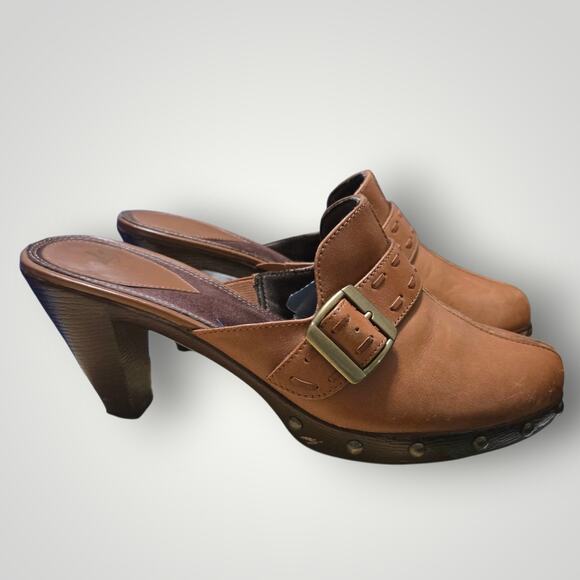LifeStride Soft System Brown Leather Buckle Clog Mules | Comfort Shoes 7.5 - Picture 2 of 10